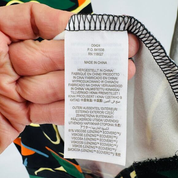 Boden Abstract Print Stand Neck Long Puff Sleeve Dress Knee Length Size 14R - Picture 9 of 10